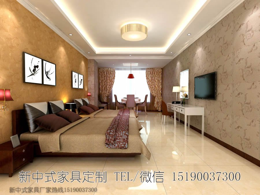 新中式客棧賓館家具床1