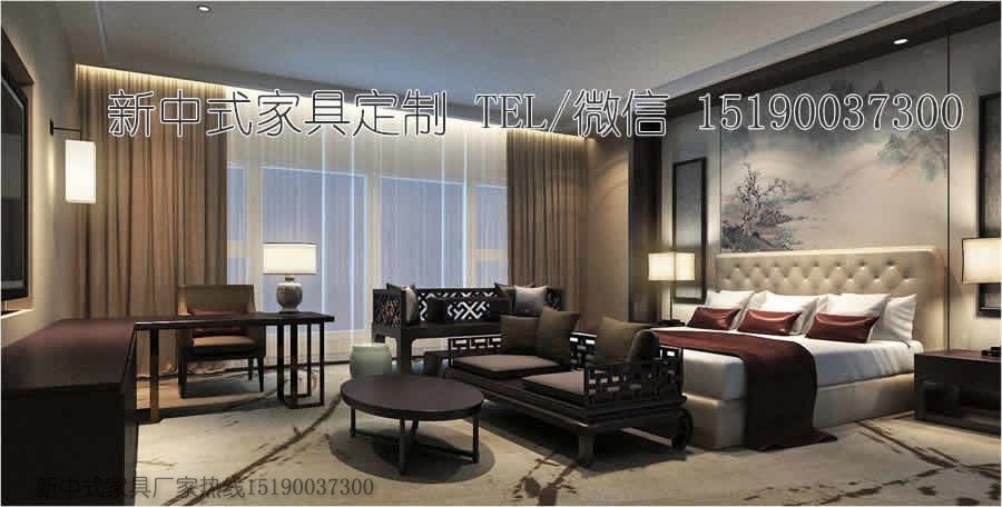 新中式客棧賓館家具床2