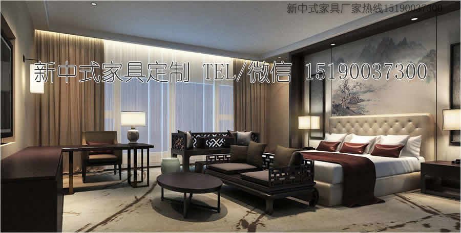 新中式客棧賓館家具床12