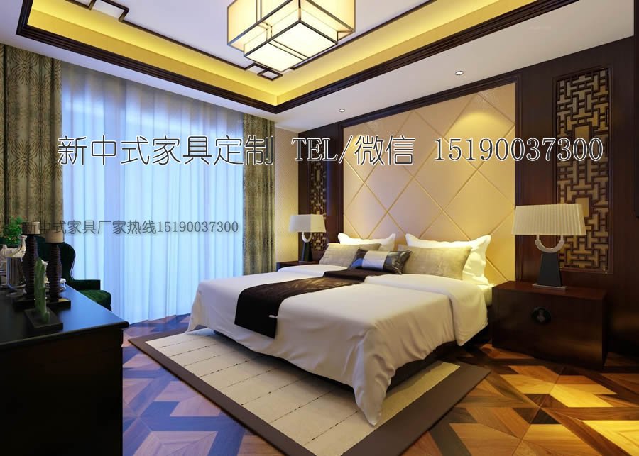 新中式客棧賓館家具床14