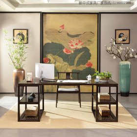 新中式實(shí)木書(shū)桌椅組合樣板房書(shū)畫(huà)桌禪意書(shū)房仿古家具定制16