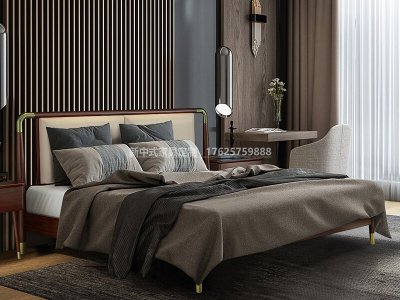 新中式實木床JYG-CQS-1727